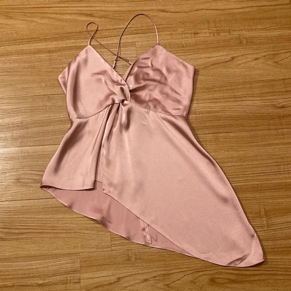 Express Women S Y2K Style Pink Satin Twist Front Asymmetrical Cami Top Night Out